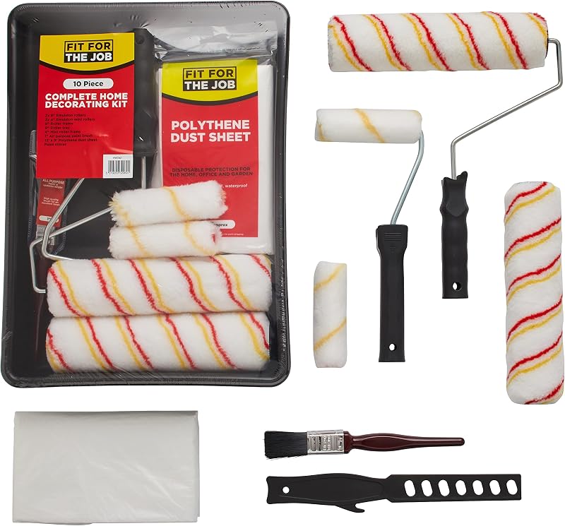 Fit For The Job 10pc Home Decorating Kit: Rollers Tray Brush Dust Sheet