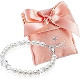 Baby Crystals Sterling Silver Pearl Bracelet for Baby Girls – Newborn, Infant, Toddler, white Simulated Pearls & Crystals, Safe Keepsake Children’s Jewelry Bracelets for Girls
