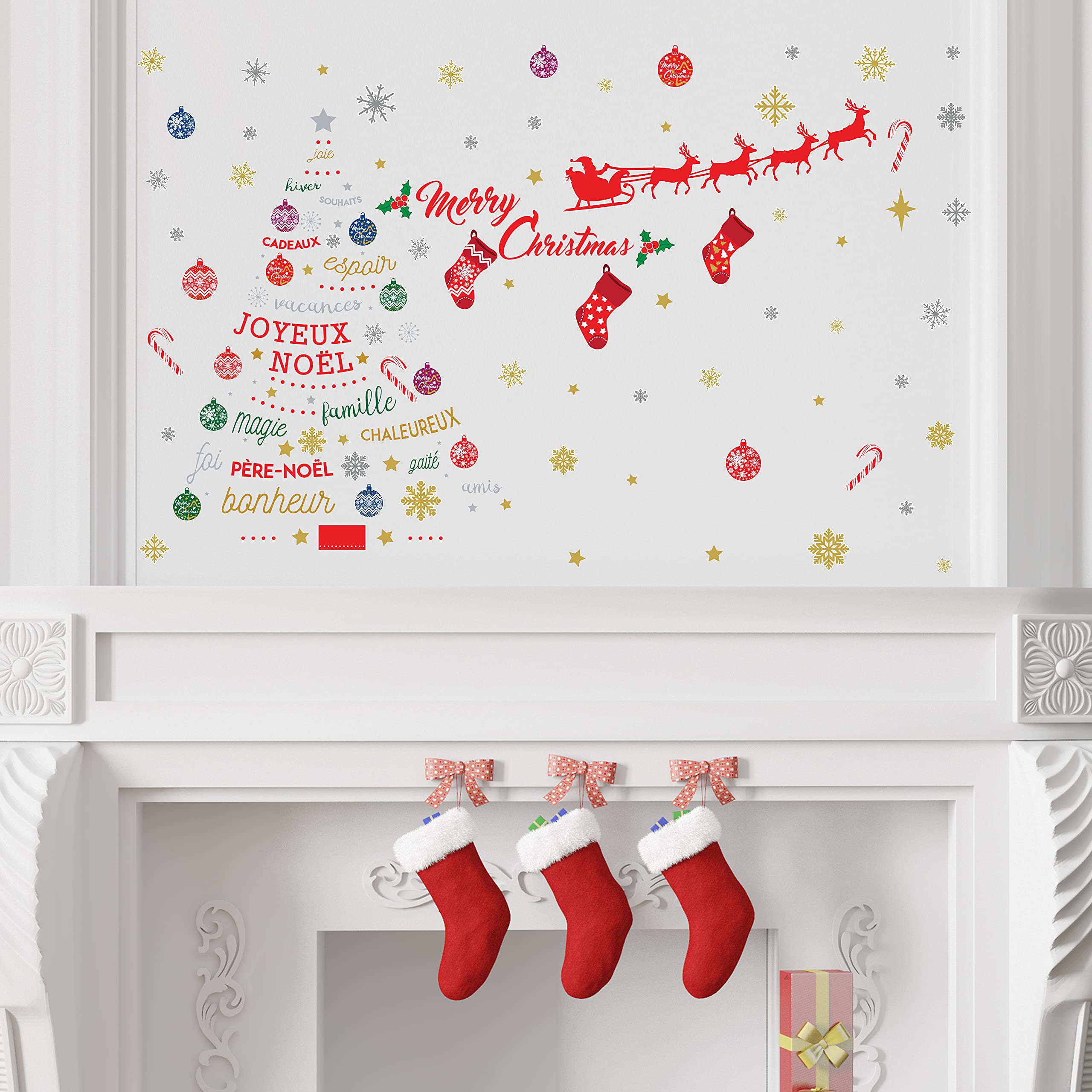 Wallflexi French Quotes Christmas Decorations Wall Stickers Home Office Decorations, Multi-Colour
