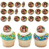 Disney's Moana Cupcake Decoration Toppers | 24 Pack Party Cake Rings | Featuring Moana, Maui, Simea and Pua, officially licensed, variety pack, 3D, food safe, reusable