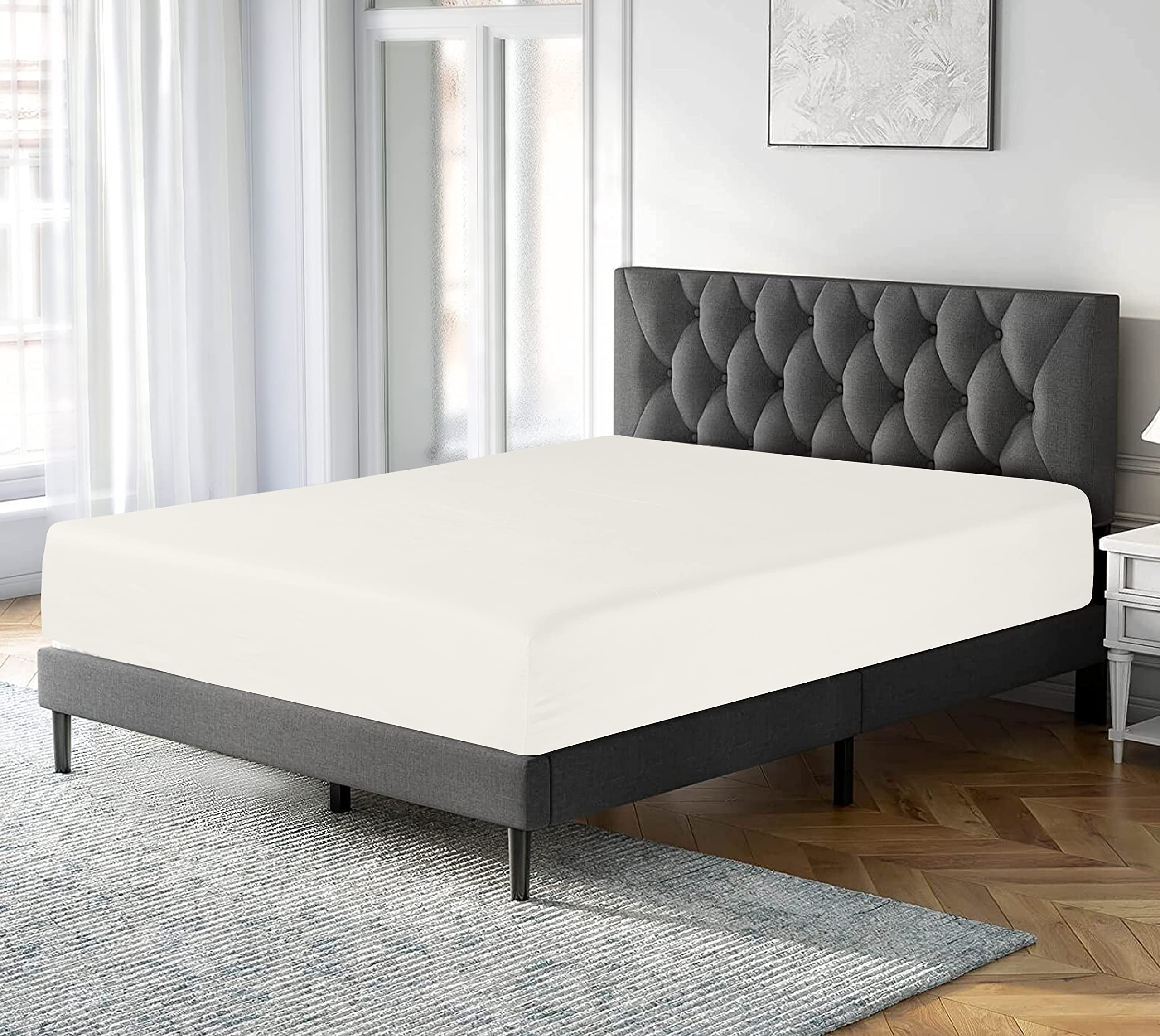 300 Thread Count 100% Pure Egyptian Cotton Bedding Fitted Sheets Stretches Up to 28cm Deep (Cream, Super King: 183x200cm)