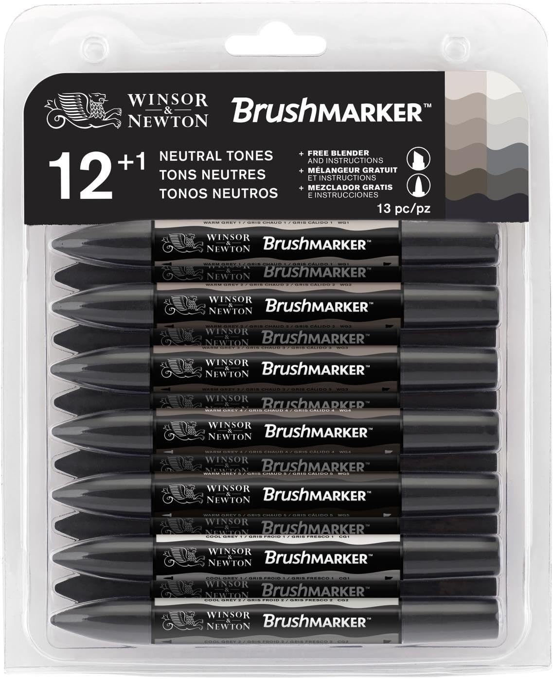 Winsor & Newton BrushMarker - Set of 12 - Neutral Tones, Grey, 12 count (Pack of 1)