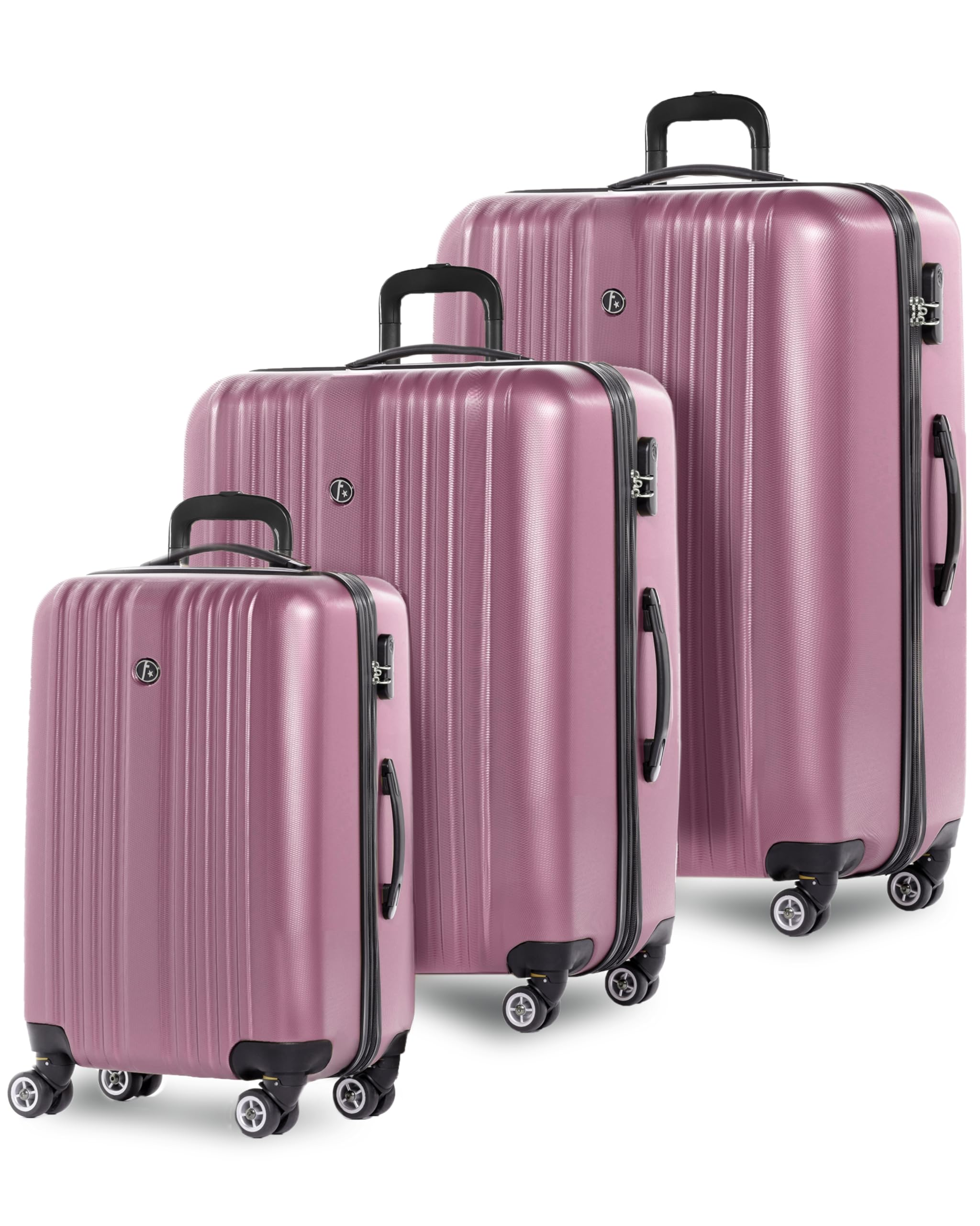 FERGÉ Luggage Set 3 piece Hard Shell Trolley Expandable Toulouse Suitcase Set 4 Twin Spinner Wheels Pink