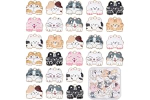 SUNNYCLUE 1 Box 40Pcs Cat Charms Enamel Cat Charm Cat Head Charm Kitten Lucky Pet Cats Flat Back Animal Alloy Charms for Jewelry Making Charms Necklace Bracelet Earrings DIY Craft Supplies Adult
