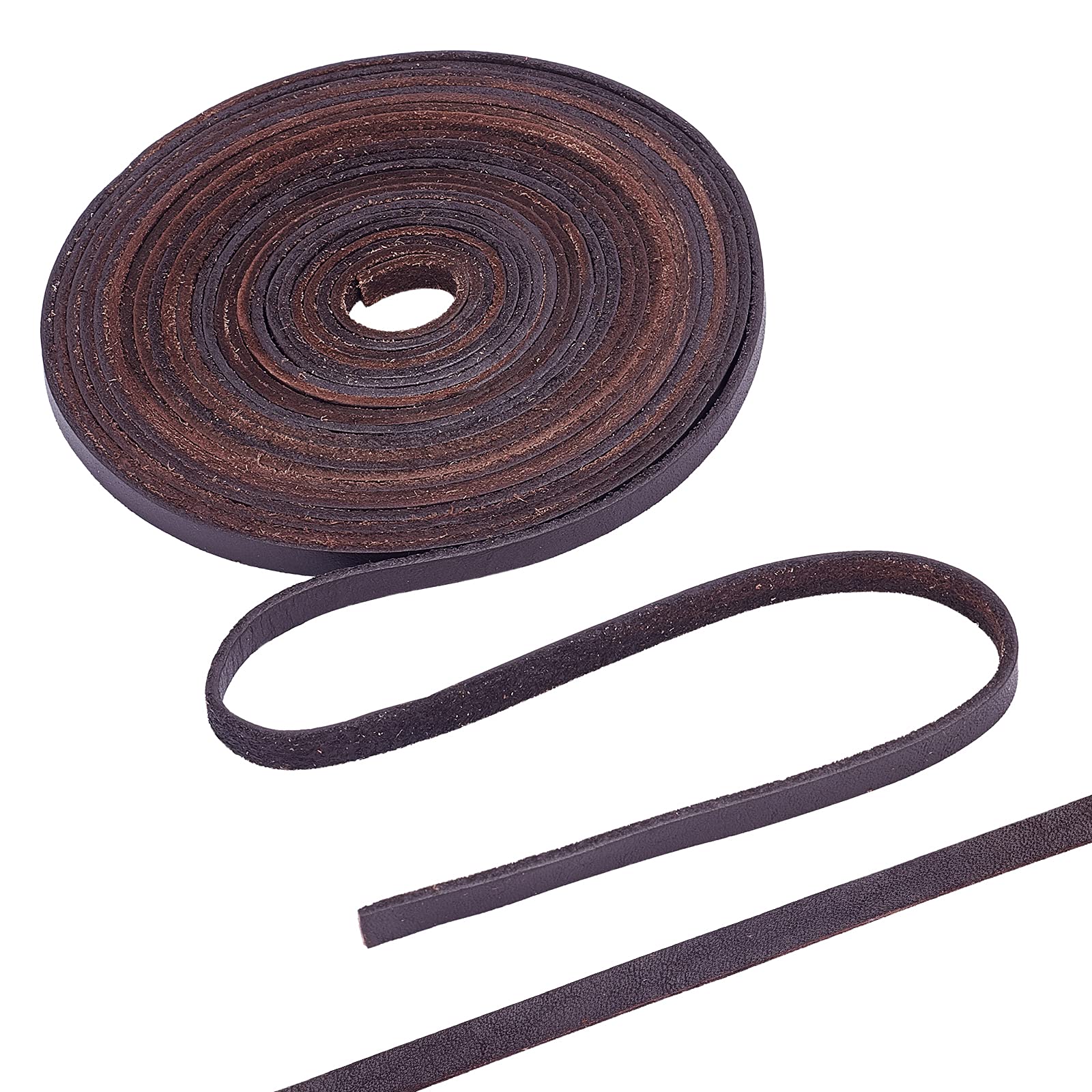GORGECRAFT 6mm Genuine Leather Strips 5.5 Yards Flat Leather Cord Braiding String Rope Cowhide Straps for Jewelry Necklace Bracelet Making Making DIY Craft Projects, Dark Coffee