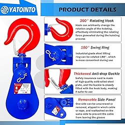 YATOINTO 8 ton Snatch Block with Hook, 6" Sheave
