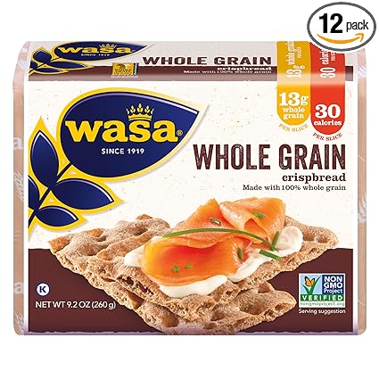Amazon Com Wasa Whole Grain Swedish Crispbread 9 2 Ounce All Natural Crackers Non Gmo Ingredients Fat Free No Saturated Fat 0g Of Trans Fat No Cholesterol 100 Whole Grain Kosher Certified