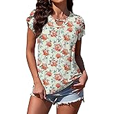 Neineiwu Womens Dressy Casual Short Petal Sleeve Shirts Pleated Loose Tops Blouses