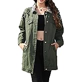 YPCT Women's Long Sleeve Button Down Pearl Jean Jacket Boyfriend Long Denim Coat