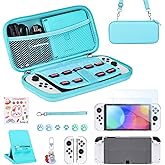 Younik Switch OLED Accessories Bundle, 17 in 1 Blue Switch Oled Accessories Kit for Girls Include Switch Carrying Case, Adjustable Stand, Protective Case for Switch Console & J-Con