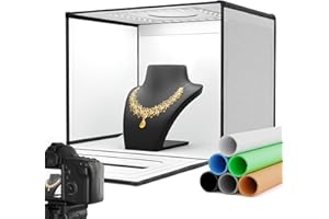 RALENO 16"x12"x12" Photo Studio Light Box, Upgraded Portable Photography Lightbox, Shooting Tent Kit (CRI>95 | 112 LEDs | 24W Adjustable Brightness | 6 Backdrops) for Product Jewelry Watches Cosmetics