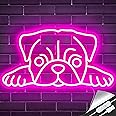 GGK Pug Neon Sign - Hug A Pug Gift for Dog Lovers - Eye-Catching Home and Pet Shop Decor - 16.14 x 8.66 inches (Pink)