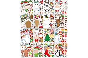 OTAITY Christmas Make-a-face Stickers 32 PCS Make Your Own Christma Stickers with Santa Snowman Elk for Kids Christmas Party Games Sticker for Christmas Party Favor Supplies Holiday Game Rewards