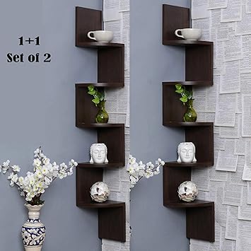Furniture Cafe Set of Two Zigzag Corner Wall Mount Shelf Unit/Racks and Shelves/Wall Shelf