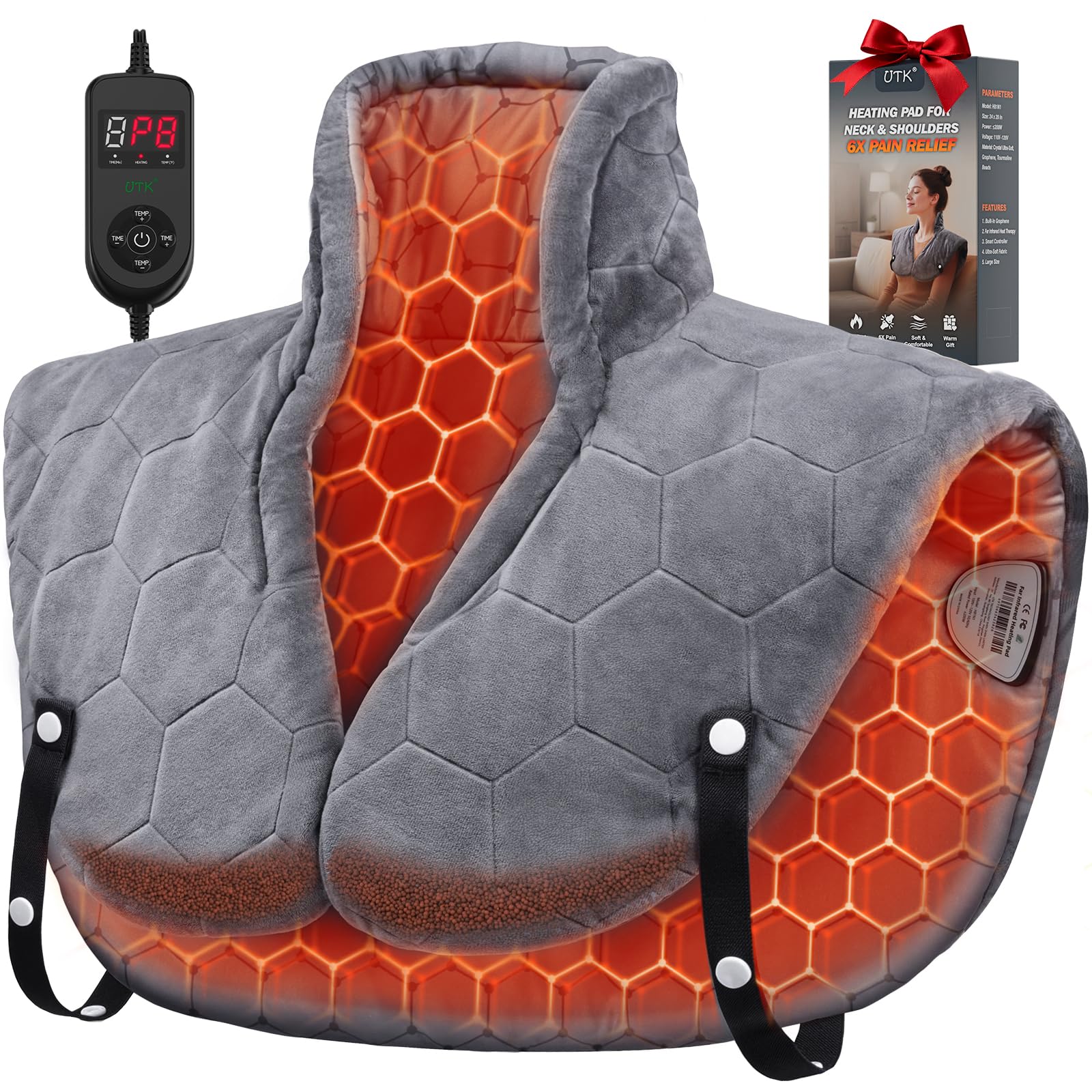 Photo 1 of 30s Fast Hot Heating Pad for Neck Shoulders and Back, Far Infrared Heating Pad, 6X Deeper Pain Relief, Max 160?, 8 Temp Settings, 4H Auto Off, Memory Function, 24"X20", Daily Care Gift for Family