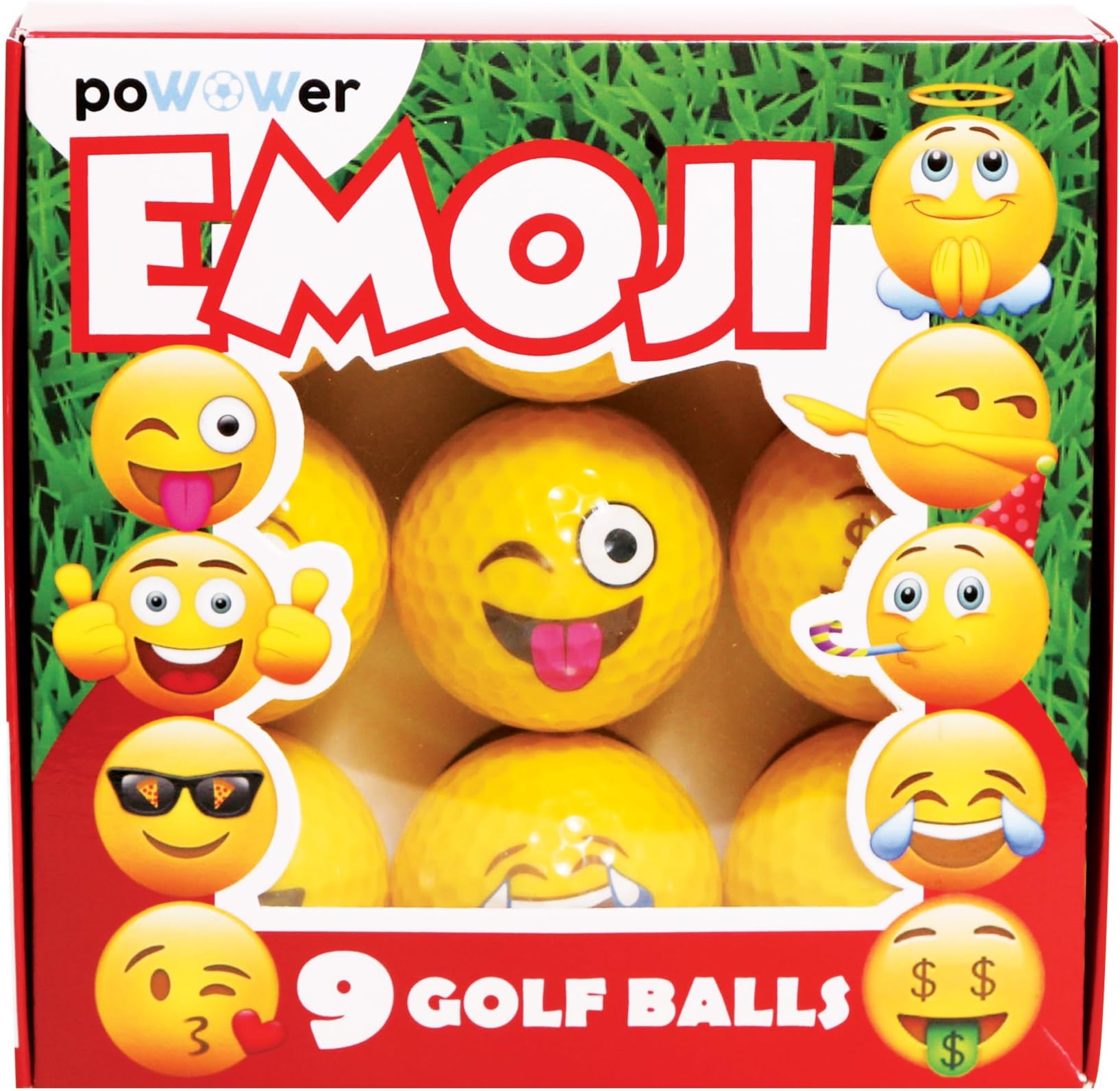 PoWOWer Deluxe Emoji Golf Balls Gift, Professional Practice - fits USGA Rules, 9 Pack + Bonus 5 Golfing Tees,Great Gift Set for Golf Lovers …