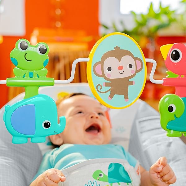 BRIGHT STARTS PLAYFUL PARADISE COMFY BABY BOUNCER SEAT WITH SOOTHING VIBRATION AND TOYS, UNISEX, 0-6 MONTHS