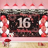 Red 16th Birthday Banner Decorations for Boys Girls Large Red Black Happy 16th Birthday Backdrop Banner Sweet Sixteen Bday 16 Years Old Party Supplies Outdoor Indoor