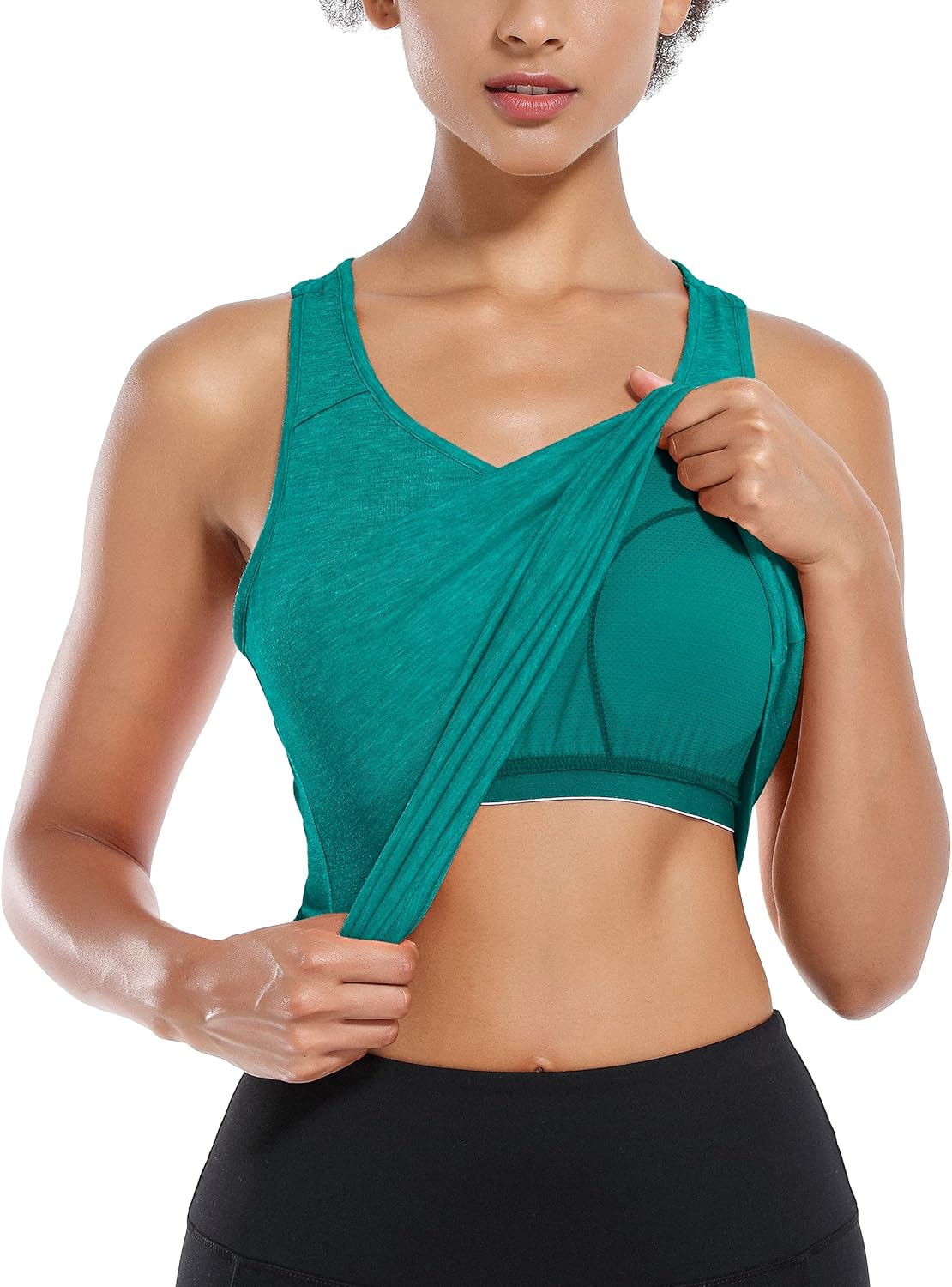 SeSe Code Women Workout Sleeveless V Neck Racerback Tank Tops with Shelf Bra: Clothing