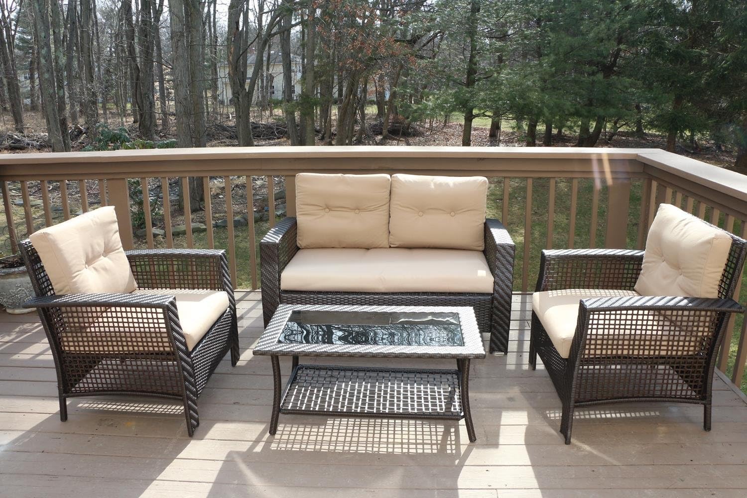 Amazon Com Oliver Smith Large 4 Pc High Back Rattan Wiker Sofa Set Outdoor Patio Furniture Aluminum Frame With Ottoman 9518 Beige Furniture Decor