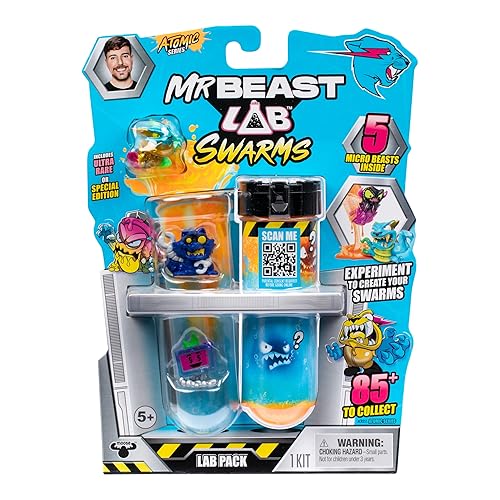 MrBeast Lab Swarms Series 2 Atomic Lab 5 Pack – Collectible Micro Beasts, Add Water & Shake Test Tube to Reveal 2 of 5 Surprise 1" Figures, 85 to Collect, Mystery Teams, Fun Unboxing Toy for Kids 5+