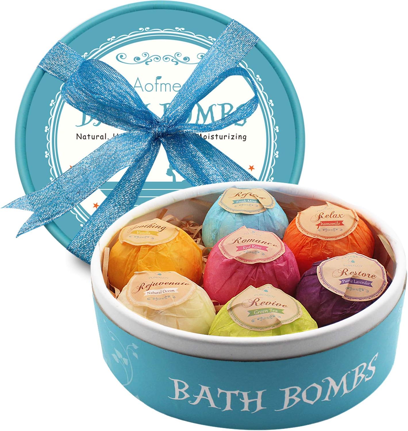 Aofmee Bath Bombs Gift Set, 7pcs Fizzies Spa Kit Perfect for Moisturizing Skin, Birthday Valentines Mothers Day Anniversary Christmas Best Gifts Ideas for Women, Mom, Girls, Her, Kids
