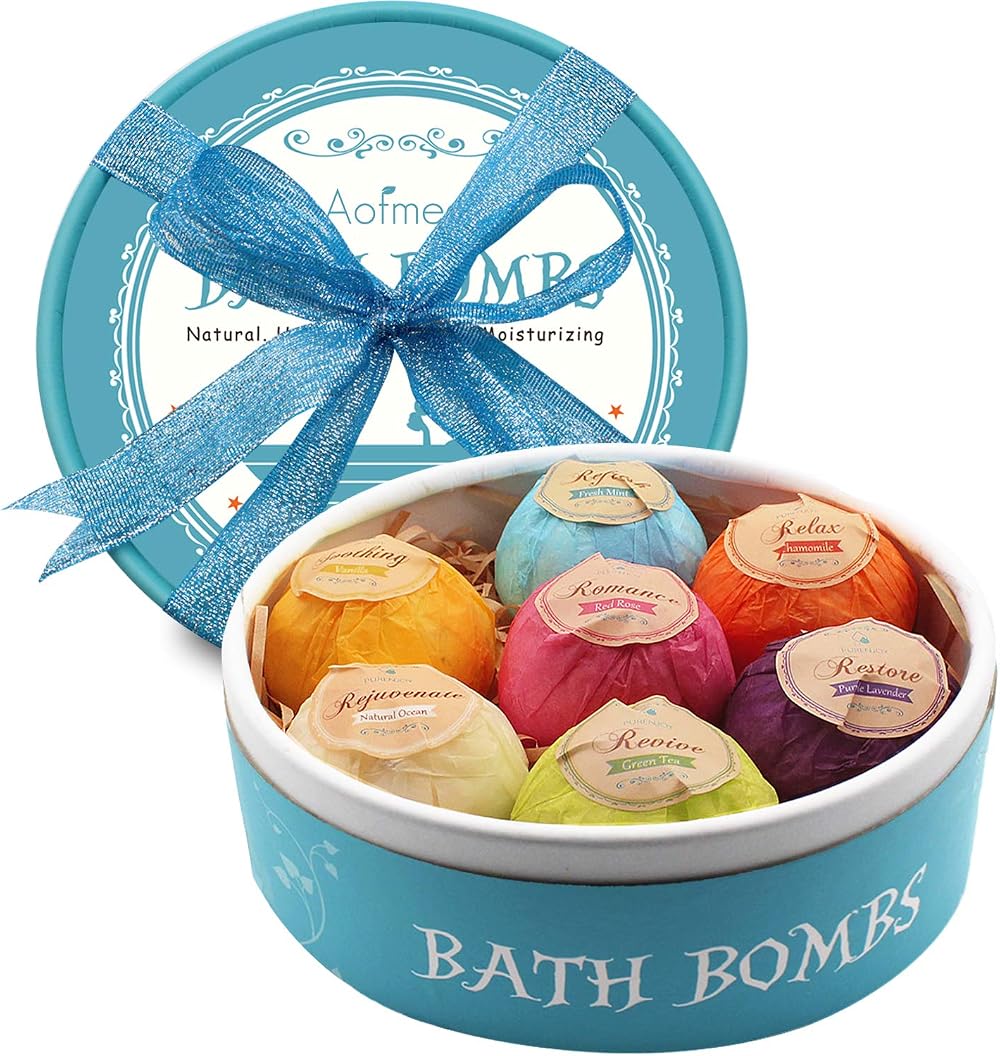 Aofmee Bath Bombs Gift Set 7pcs Spa Kit Moisturizing Skin Vegan Cruelty-Free