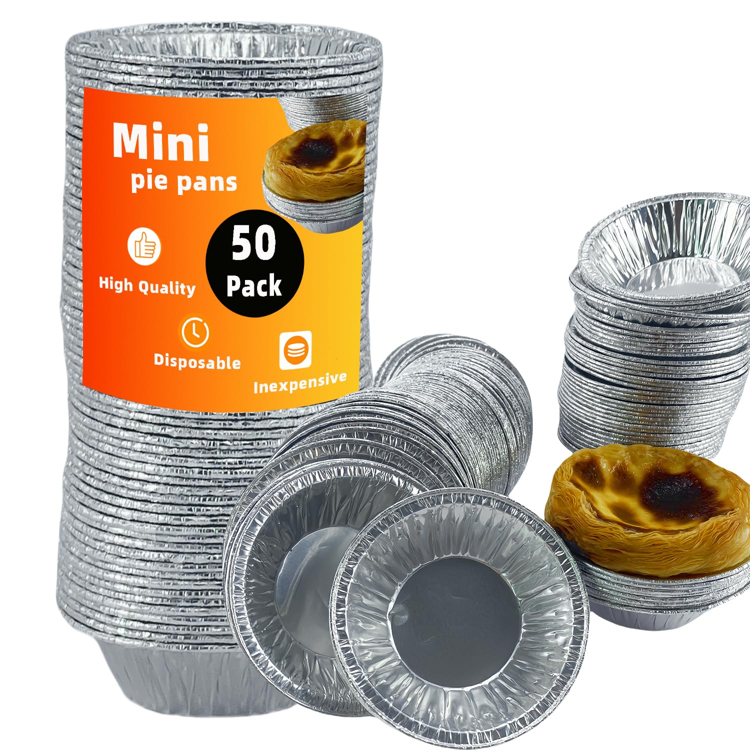 Photo 1 of Mini Pie Pans Aluminum Foil Pie Tins (100 Count) | Disposable & Durable Mini Tart Pans for Baking, Quiche, Mince Pie Tin, Ideal for Home Bakers & Catering Events