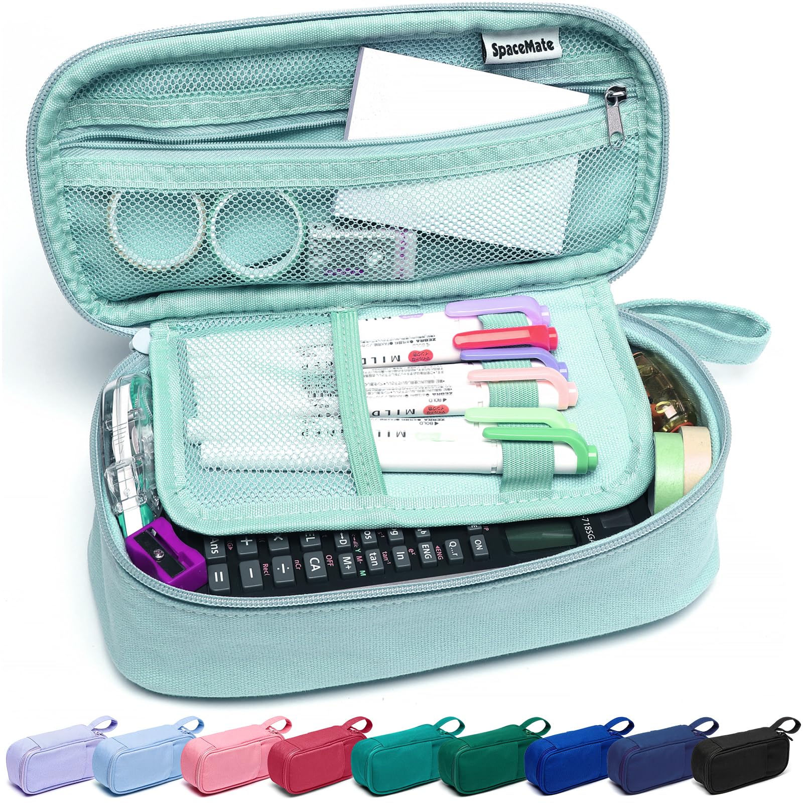 Photo 1 of SPACEMATE Pencil Case Pouch Box Bag School Supplies Girls Boys Kids, Cute Preppy Stuff Large Big Capacity Aesthetic Pen Organizer, Back to College Stationary, Eggshell Blue, Heavy Duty Canvas, 1800ml