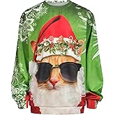 SightYoung Men Ugly Christmas Sweatshirts,Cat Christmas Sweatshirt for Men Women,Funny Graphic Long Sleeve Crewneck Sweatshirts,Green,L