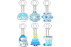 JUNEBRUSHS 30Pcs Winter Silicone Keychains, Snowflake Key Chains for Winter Holiday Party Goodie Bags Stuffers Sport Supplies（6 Styles）