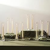 NUPTIO Candlestick Holder Bulk for Centerpiece: Set of 10 Hurricane Glass Taper Candles Holder - Clear Candle Stick Stand with Tall Cylinder Shade for Fall Thanksgiving Christmas Party Decor