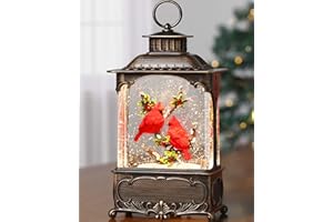 Blansong Christmas Snow Globe Lantern Christmas Decorations for Home with Timer, USB and Battery Powered 10.2 inch (Cardinal 2)