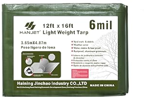 Hanjet 12' x 16' Tarp 5-mil Thick Camping Tent Rain Tarps Green Waterproof Outdoor Cover…