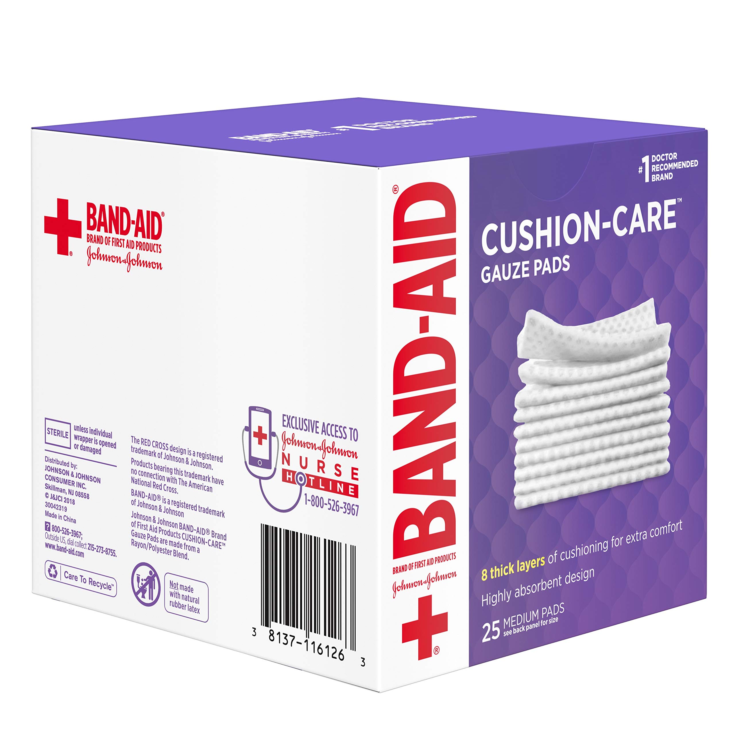 Band-Aid Brand Medium Gauze Pads, 3x3 Inch (Pack of 25)