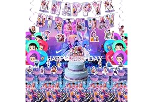 AIXPROBEAD Demon Hunters Birthday Decorations, Party Supplies Set Include Banner, Backdrop, Balloons, Hanging Swirls, Cake Cupcake Toppers, Tablecloth for Boys Girls Kpop Theme Party