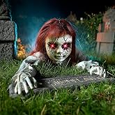 Halloween Scary Doll Groundbreaker Decorations Outdoor Animatronics | 40" Crawling Animated Zombie Sound Activated with Lighted Eyes Voice for Outside Indoor Yard Graveyard Haunted House Prop