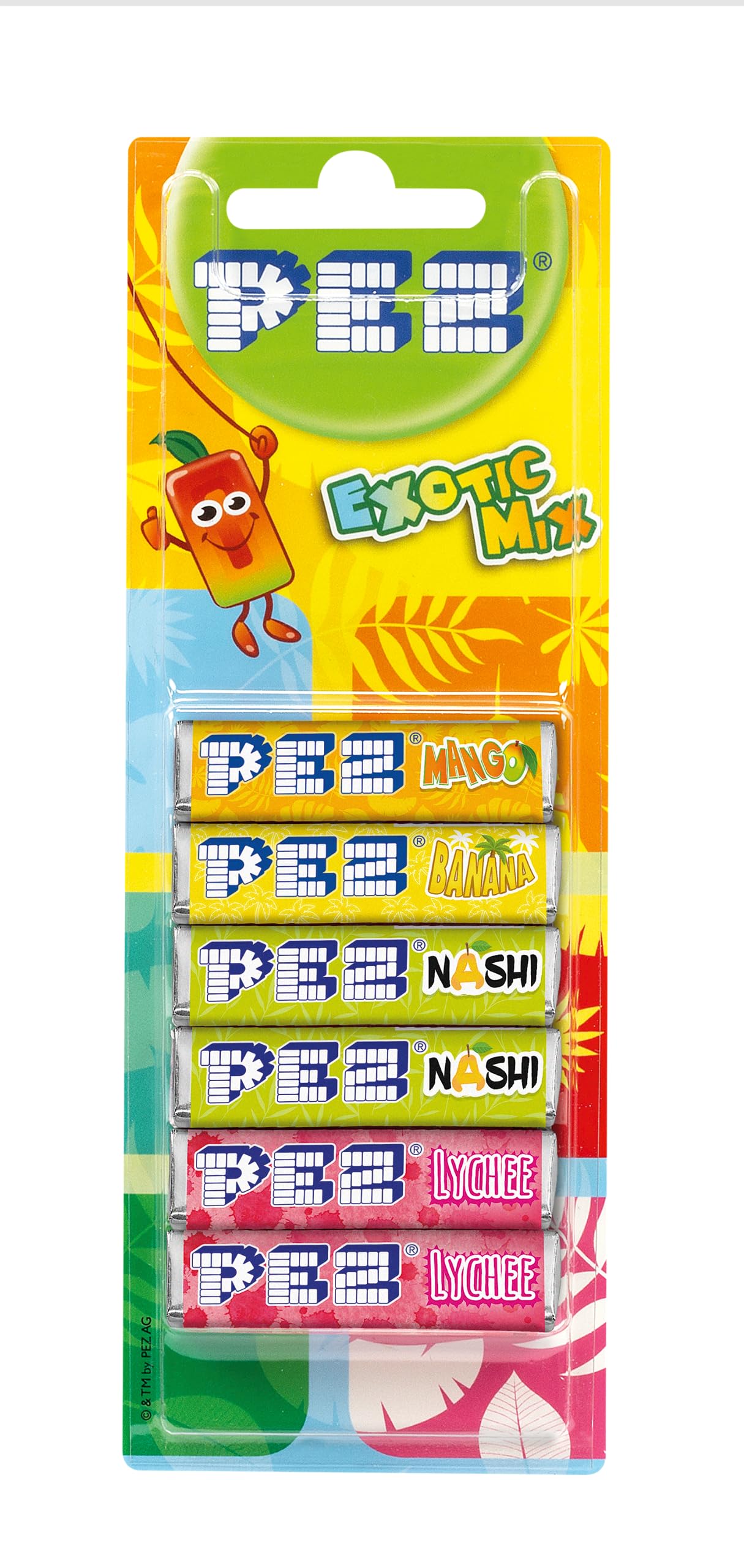 PEZ Refill Pack, Exotic Flavour Mix, Retro Vegetarian Gift Sweets, 6 x 17 g (Pack of 18)