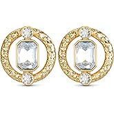 Melhill Vintage Gold Plated Stud Earrings Retro Textured Zircon Circle Design Statement Jewelry for Women
