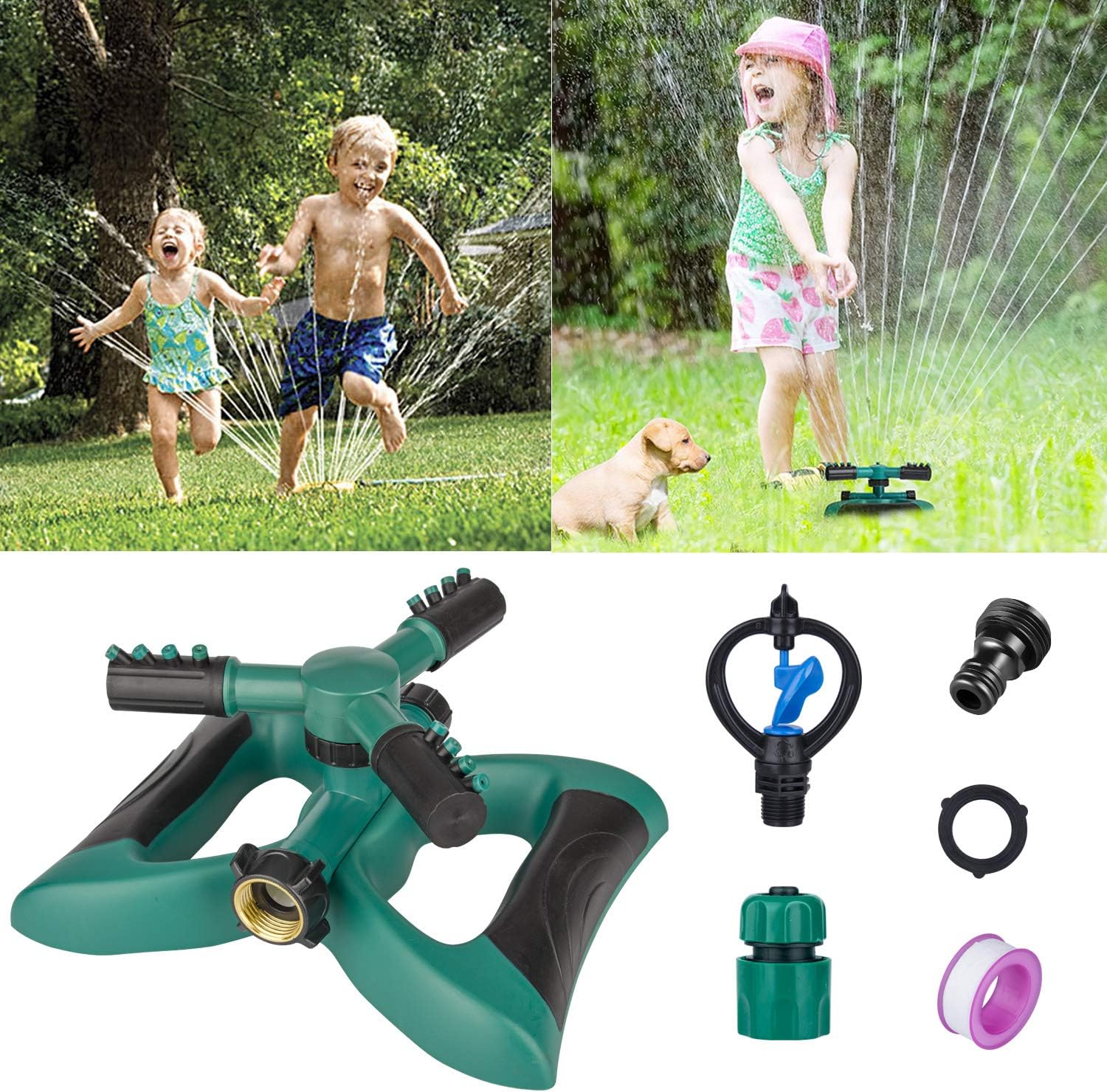 Morfone Lawn Sprinkler, Garden Sprinkler Automatic 360° Rotating Irrigation System Water Sprinklers for Garden, Yards, Kids, 3600 Square Feet Coverage