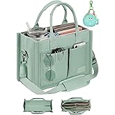 BECOJADDE Canvas Tote Bag Purse for Women with Zipper Closure, Individual Compartments & Bottom Support