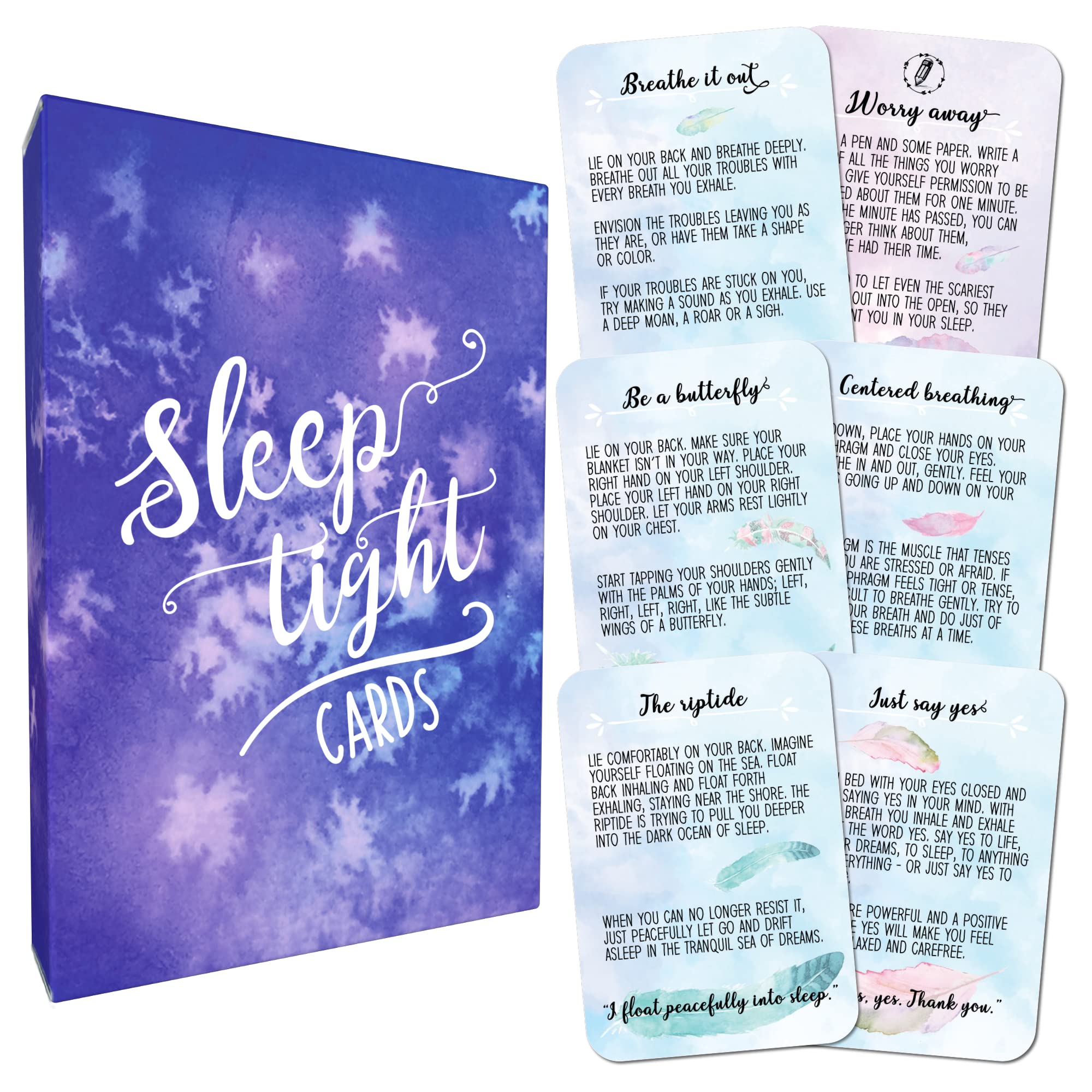 Sleep Tight Cards – 45 Meditation and Mindfulness Cards - Calm Down and Relax & Relief Stress and Anxiety - Self Care, Therapy & Counseling Tool