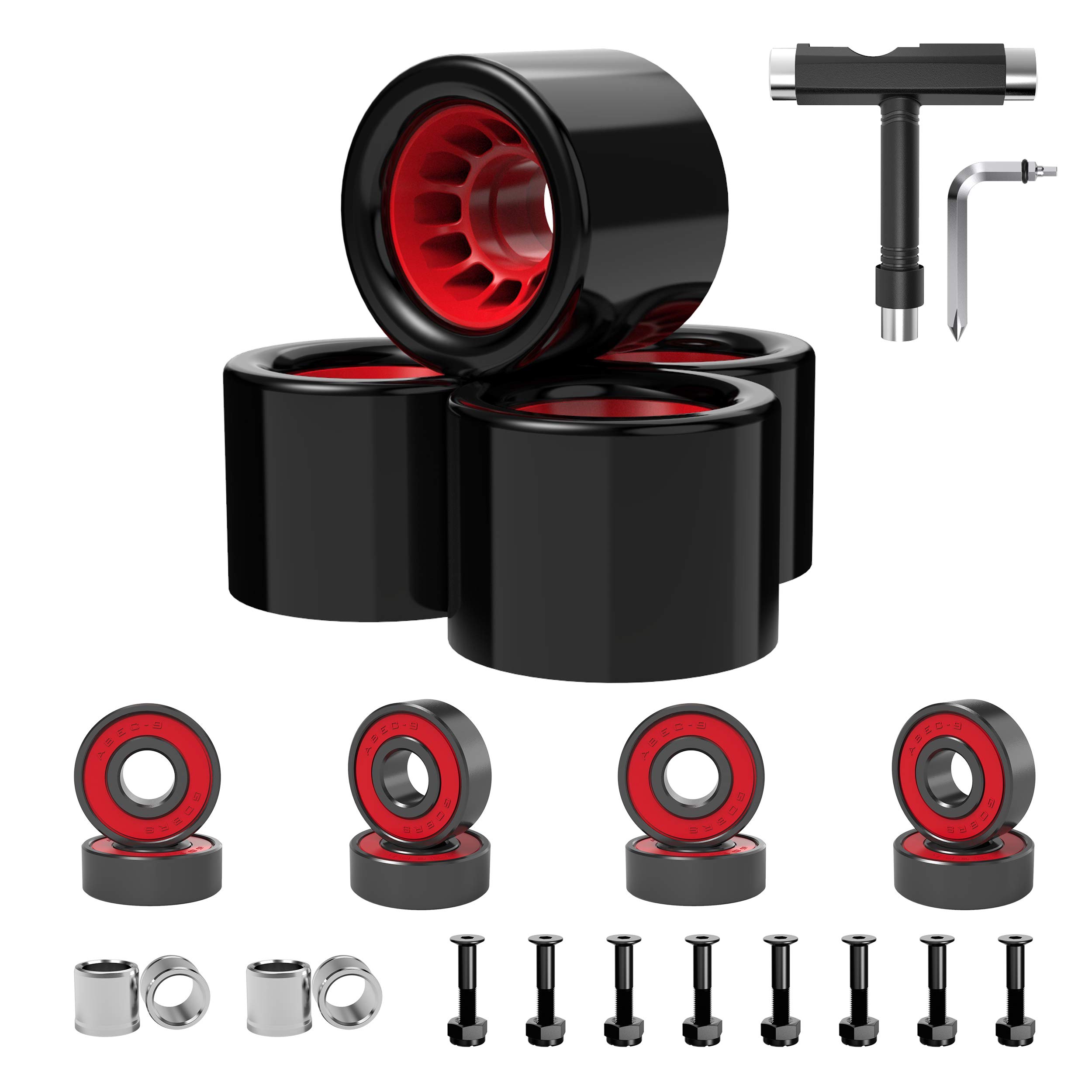 Photo 1 of Skateboard Wheels 70mm 60mm 80a with Skateboard T Tool and ABEC-9 Bearings Spacers Cruiser Wheels (Pack of 4) (60mm with T Tool)