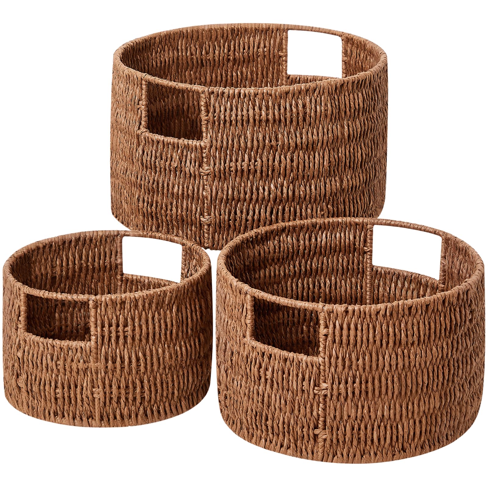 vagusicc wicker storage basket, hand-woven paper rope large round woven basket with handles, wicker