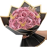 Waipfaru Rose Gold Glitter Roses Bouquet, DIY Flowers Bouquet, Birthday Gifts for Women Mom Grandma Wife Girlfriend, 24 Pcs Fake Rose for Valentines, Mothers Day, Anniversary, Graduation Gifts