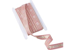 letsinstyle 10 Yards Floral Jacquard Ribbon, 1 Inch Pink Vintage Embroidered Woven Ribbons, Boho Flower Decorative Band Trim 