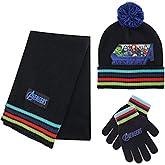 Marvel Avengers Kid’s Hat Scarf and Snow Gloves 3 Pc. Set, Soft Warm Pom-Pom Beanie Cute Outdoor Wear for Boys and Toddlers