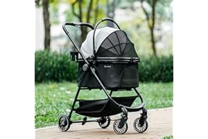 Pawccoli Pet Stroller for Small Dogs and CatsOne-Click Foldable Dog Stroller with Detachable Carrier & 3 Safety TethersHo