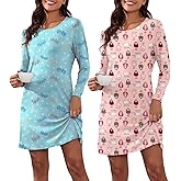 Ekouaer 2 Pack Nightgowns for Women Long Sleeve Night Gowns Women Night shirt Pj Dress Nightshirts Sleepwear