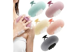AWROSE 5 Packs Bath Sponge Shower Loofah, 2-in-1 Exfoliating Body Scrubber Exfoliator Net Sponges with Finger Rings, Super Soft Sunflower Suction Cup Bath Ball Loofah Pack for Women Men